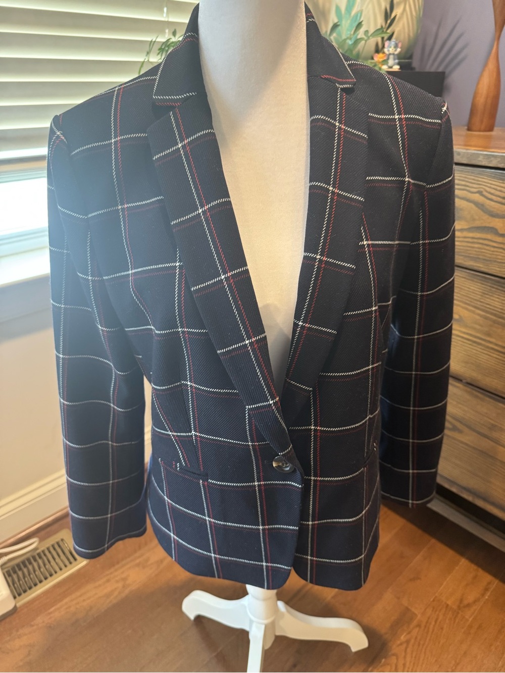 Ann Taylor Tailored Black Windowpane Blazer - Women's Jacket